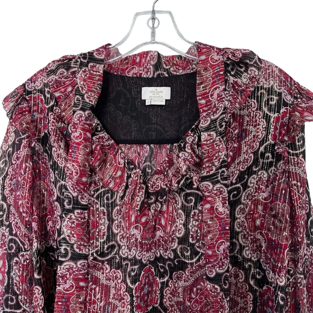 Kate Spade Medallion Metallic Silk Patterned Blouse Size Large